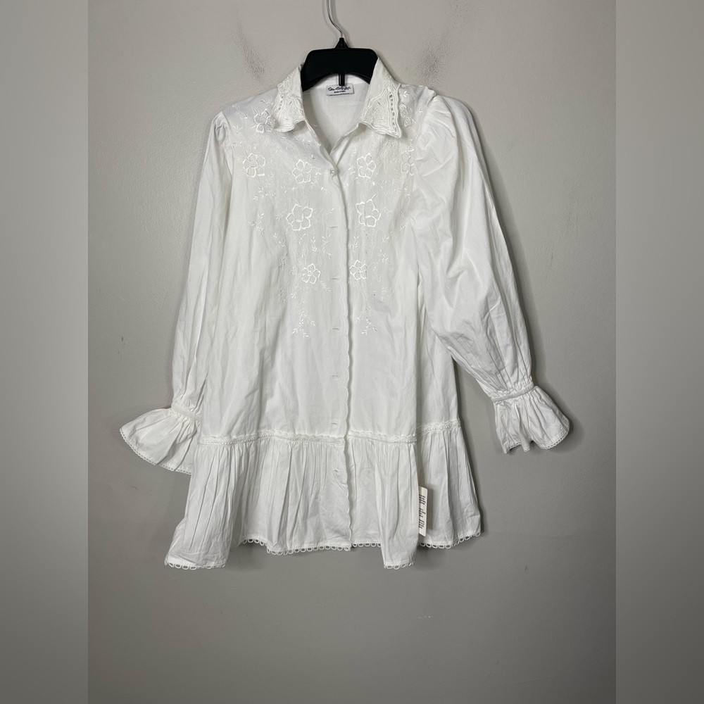 Miss Selfridge NWT Women's Natural Embroidered Poplin Shirt Dress 4 Cottagecore - Picture 5 of 14